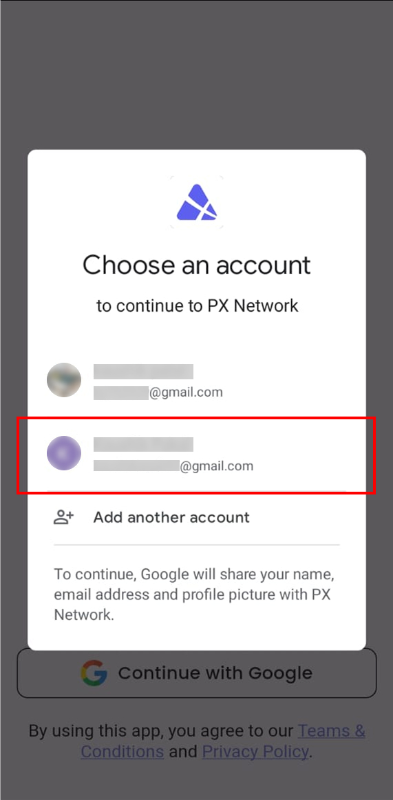 Google Account Selection screen